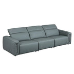 Canapé 3 places en cuir marron/bleu gris, motif ligne moderne