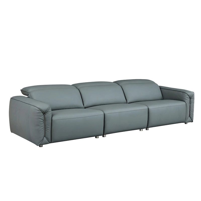 Canapé 3 places en cuir marron/bleu gris, motif ligne moderne