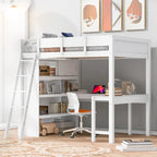 Lit mezzanine double avec bureau et étagère – Gris / Blanc – Convient pour 1 personne
