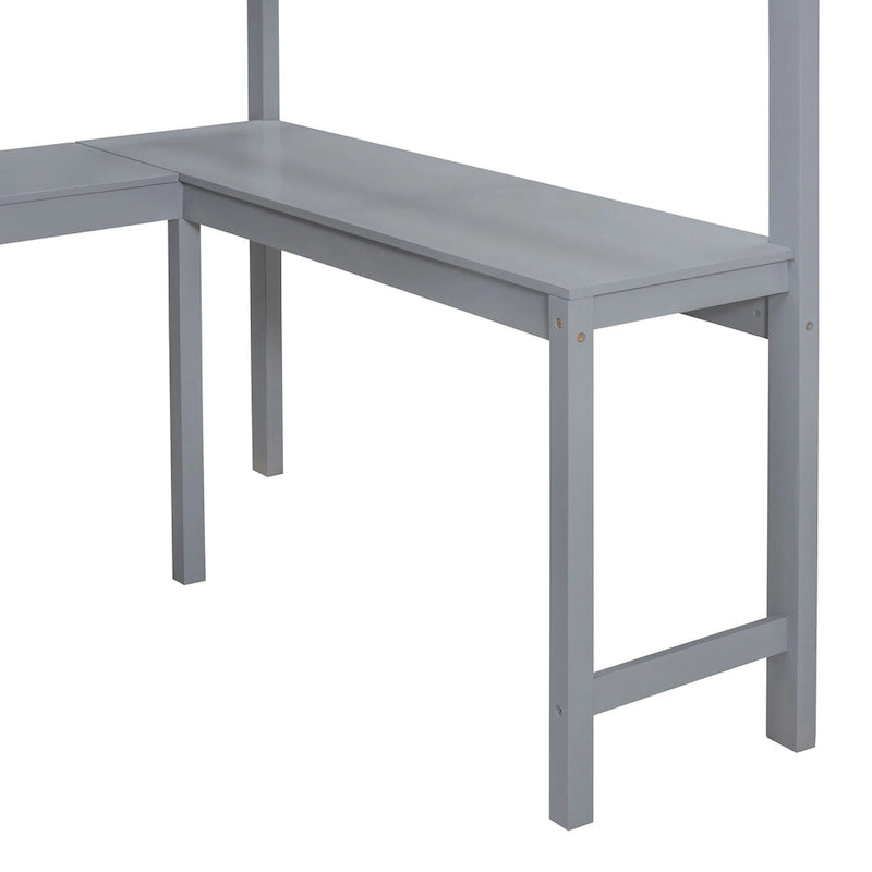 Lit mezzanine double avec bureau et étagère – Gris / Blanc – Convient pour 1 personne