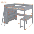 Lit mezzanine double avec bureau et étagère – Gris / Blanc – Convient pour 1 personne
