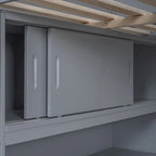 Lit mezzanine double avec bureau et étagère – Gris / Blanc – Convient pour 1 personne