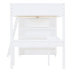 Lit mezzanine double avec bureau et étagère – Gris / Blanc – Convient pour 1 personne