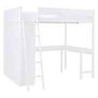 Lit mezzanine double avec bureau et étagère – Gris / Blanc – Convient pour 1 personne