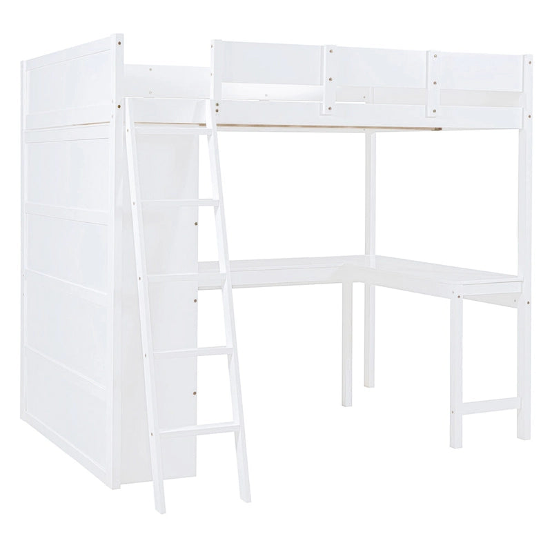 Lit mezzanine double avec bureau et étagère – Gris / Blanc – Convient pour 1 personne