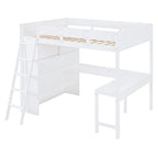 Lit mezzanine double avec bureau et étagère – Gris / Blanc – Convient pour 1 personne