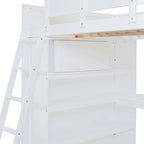 Lit mezzanine double avec bureau et étagère – Gris / Blanc – Convient pour 1 personne