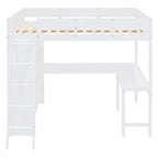 Lit mezzanine double avec bureau et étagère – Gris / Blanc – Convient pour 1 personne