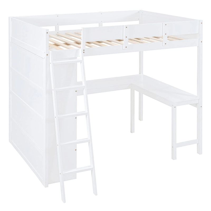 Lit mezzanine double avec bureau et étagère – Gris / Blanc – Convient pour 1 personne