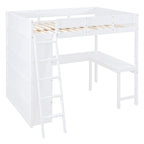 Lit mezzanine double avec bureau et étagère – Gris / Blanc – Convient pour 1 personne