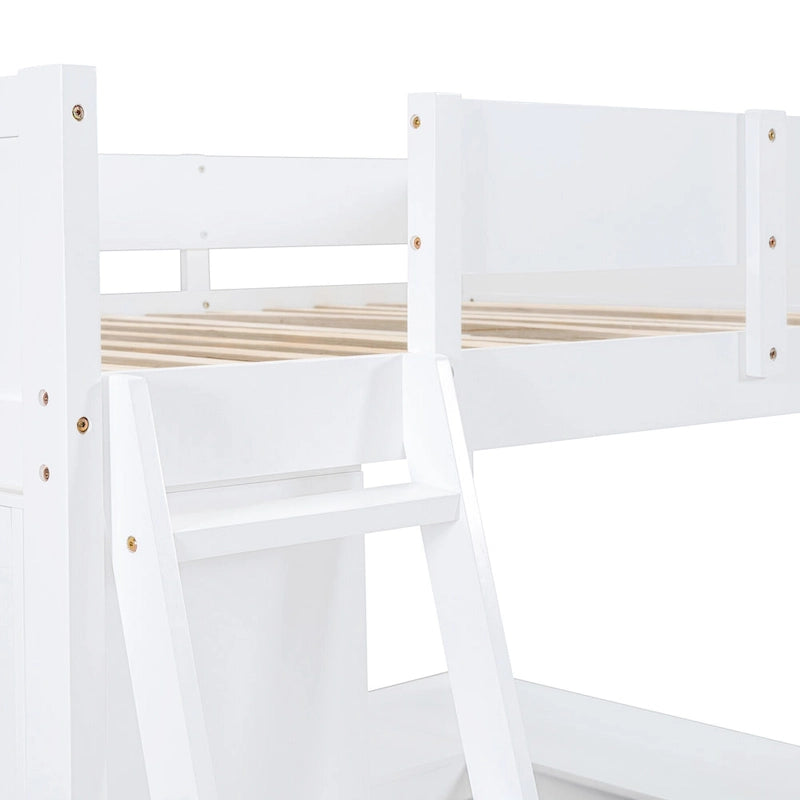 Lit mezzanine double avec bureau et étagère – Gris / Blanc – Convient pour 1 personne
