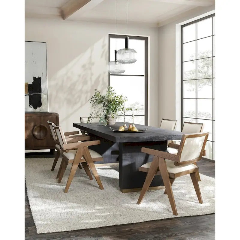 Table à manger en pin recyclé blanc/noir – Style moderne, 8 places