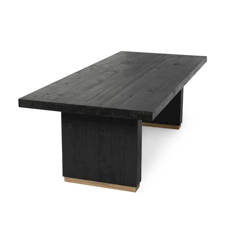 Table à manger en pin recyclé blanc/noir – Style moderne, 8 places