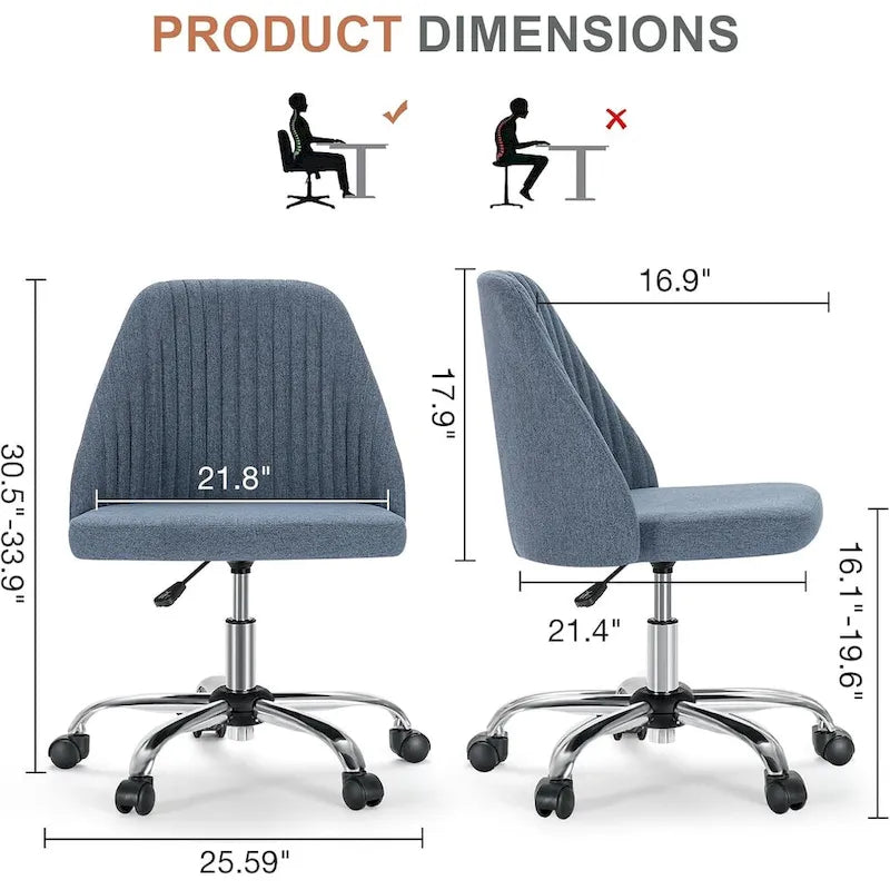 Fauteuil de bureau pivotant sans accoudoirs, bleu/gris foncé, une place
