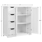 Meuble bas de salle de bain finition bois blanc – 4 tiroirs, pour 1 personne