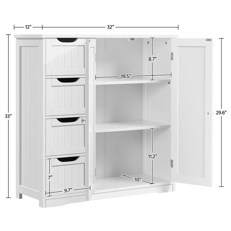 Meuble bas de salle de bain finition bois blanc – 4 tiroirs, pour 1 personne