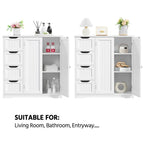 Meuble bas de salle de bain finition bois blanc – 4 tiroirs, pour 1 personne