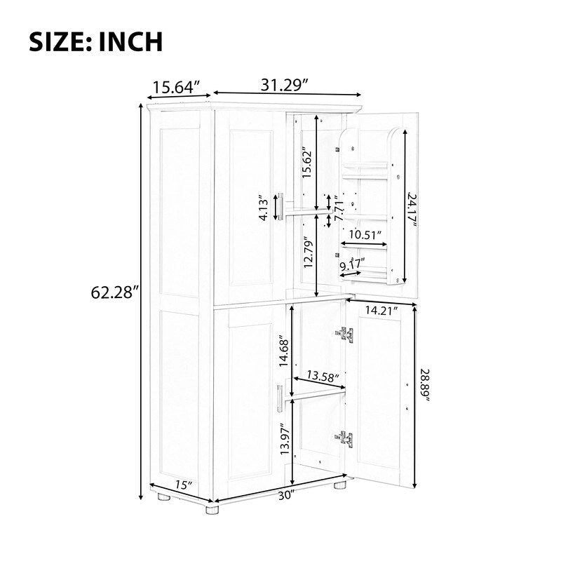 Armoire haute de rangement – Finition bois et blanc, 4 portes