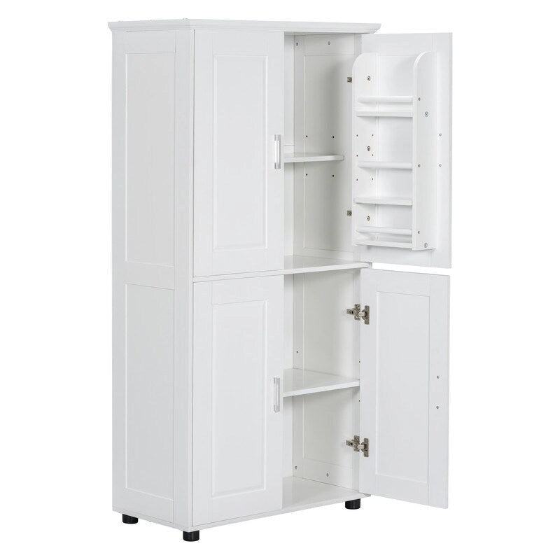 Armoire haute de rangement – Finition bois et blanc, 4 portes