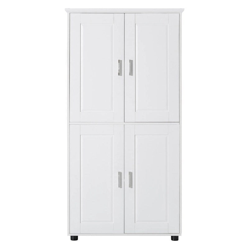 Armoire haute de rangement – Finition bois et blanc, 4 portes