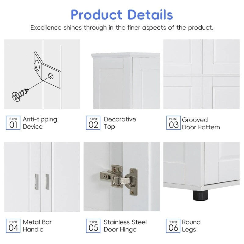 Armoire haute de rangement – Finition bois et blanc, 4 portes