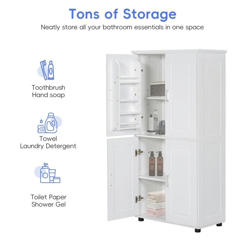 Armoire haute de rangement – Finition bois et blanc, 4 portes