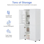 Armoire haute de rangement – Finition bois et blanc, 4 portes
