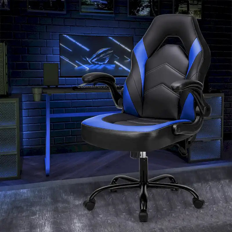 Chaise de Gamer et de Bureau, Accoudoirs Relevables, 1 Personne | Noir+Bleu / Noir+Rouge / Noir+Gris