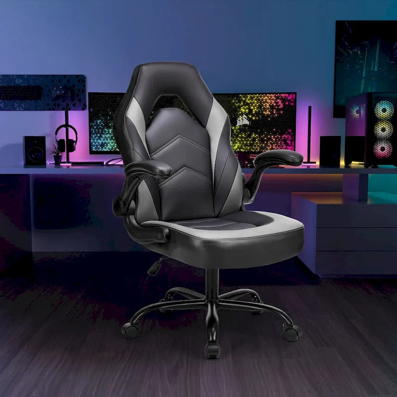 Chaise de Gamer et de Bureau, Accoudoirs Relevables, 1 Personne | Noir+Bleu / Noir+Rouge / Noir+Gris
