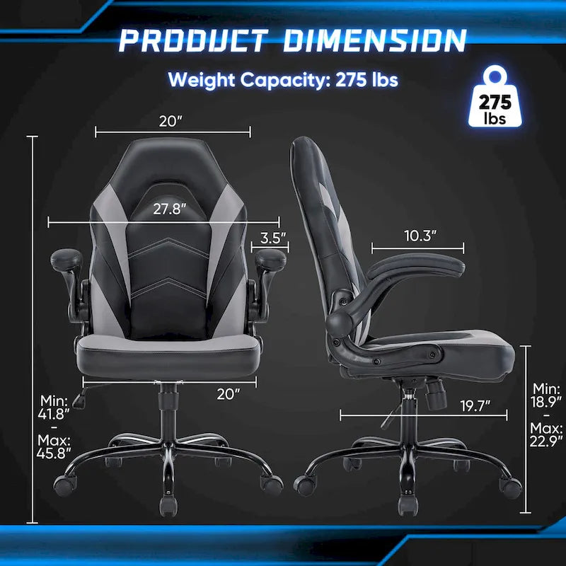 Chaise de Gamer et de Bureau, Accoudoirs Relevables, 1 Personne | Noir+Bleu / Noir+Rouge / Noir+Gris