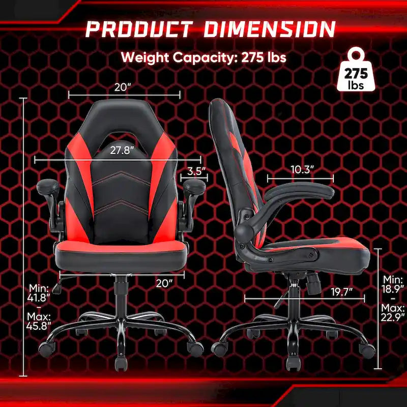 Chaise de Gamer et de Bureau, Accoudoirs Relevables, 1 Personne | Noir+Bleu / Noir+Rouge / Noir+Gris