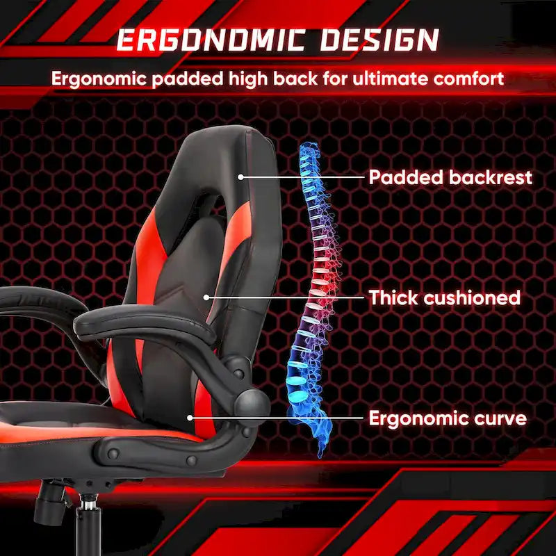 Chaise de Gamer et de Bureau, Accoudoirs Relevables, 1 Personne | Noir+Bleu / Noir+Rouge / Noir+Gris
