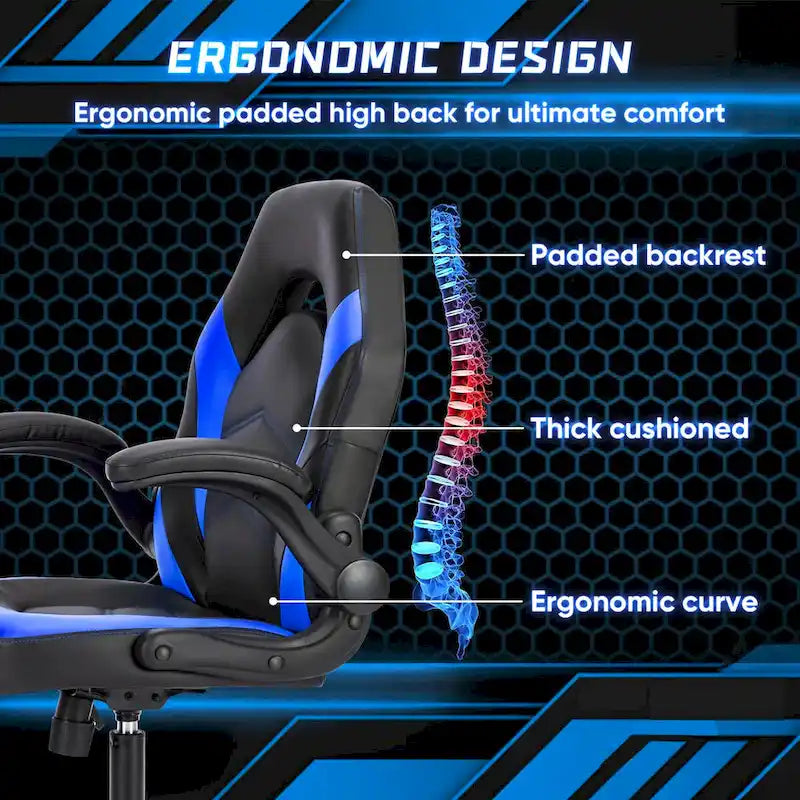 Chaise de Gamer et de Bureau, Accoudoirs Relevables, 1 Personne | Noir+Bleu / Noir+Rouge / Noir+Gris