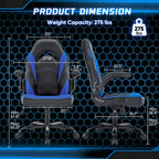 Chaise de Gamer et de Bureau, Accoudoirs Relevables, 1 Personne | Noir+Bleu / Noir+Rouge / Noir+Gris