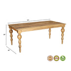 Table à manger rectangulaire en bois massif naturel, 6 places