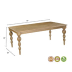 Table à manger rectangulaire en bois massif naturel, 6 places