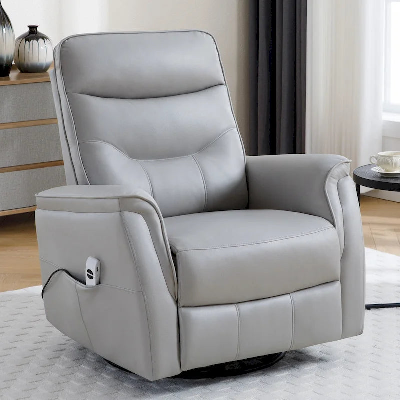 Fauteuil inclinable, pivotant et coulissant électrique en similicuir beige/gris/marron, une place