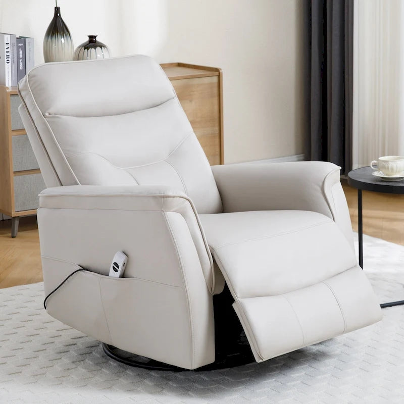 Fauteuil inclinable, pivotant et coulissant électrique en similicuir beige/gris/marron, une place