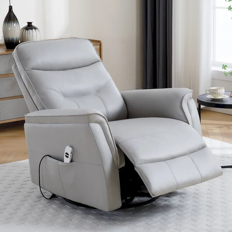 Fauteuil inclinable, pivotant et coulissant électrique en similicuir beige/gris/marron, une place