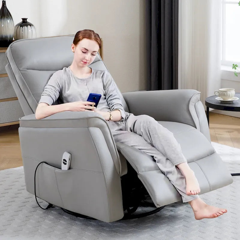Fauteuil inclinable, pivotant et coulissant électrique en similicuir beige/gris/marron, une place