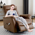 Fauteuil inclinable, pivotant et coulissant électrique en similicuir beige/gris/marron, une place