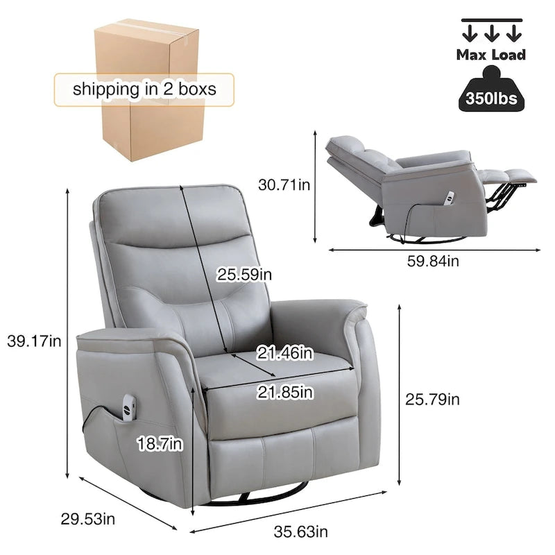 Fauteuil inclinable, pivotant et coulissant électrique en similicuir beige/gris/marron, une place