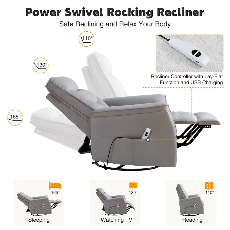 Fauteuil inclinable, pivotant et coulissant électrique en similicuir beige/gris/marron, une place