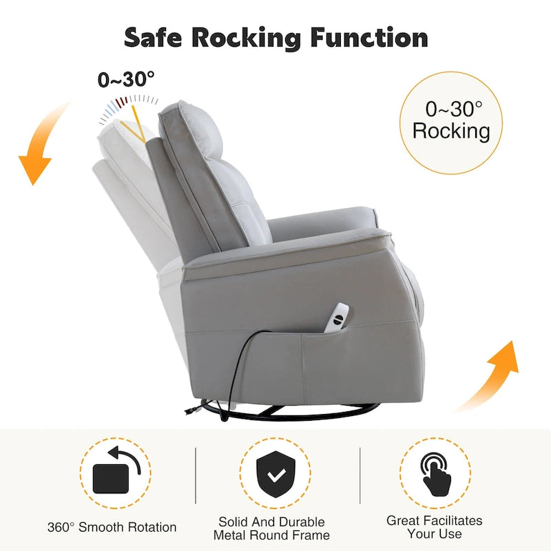 Fauteuil inclinable, pivotant et coulissant électrique en similicuir beige/gris/marron, une place