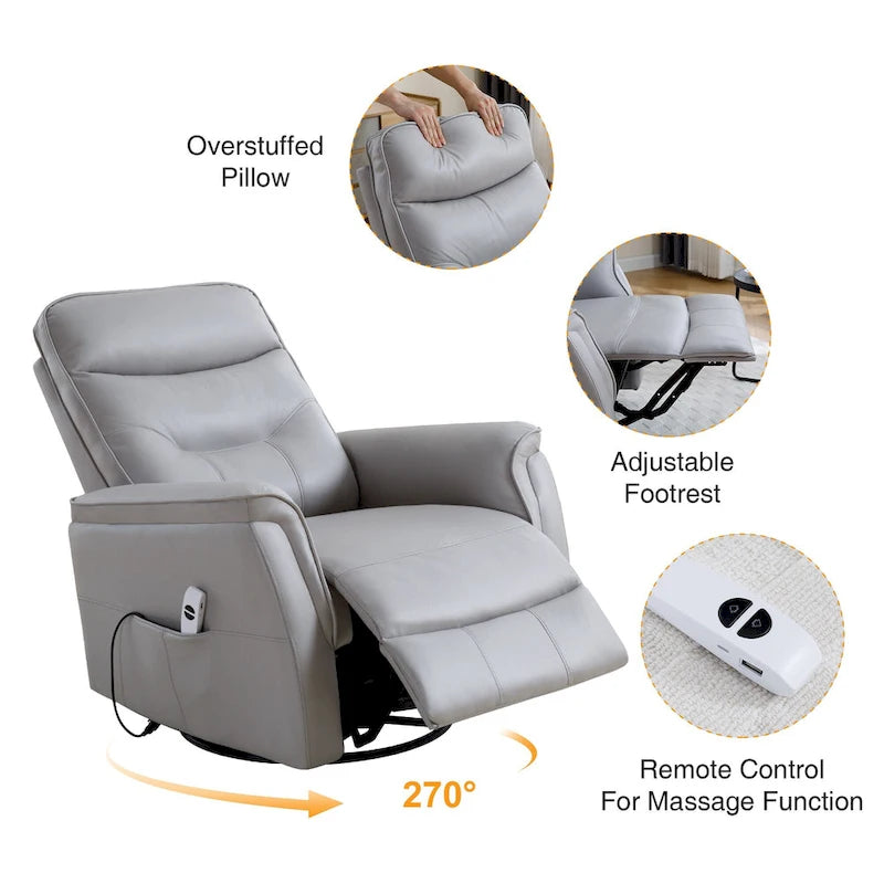 Fauteuil inclinable, pivotant et coulissant électrique en similicuir beige/gris/marron, une place