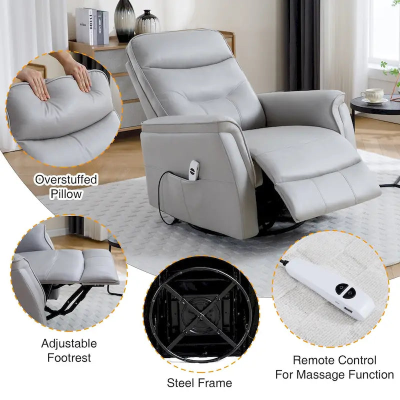 Fauteuil inclinable, pivotant et coulissant électrique en similicuir beige/gris/marron, une place