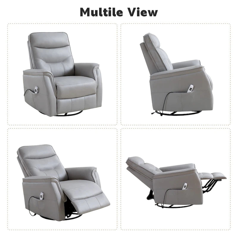Fauteuil inclinable, pivotant et coulissant électrique en similicuir beige/gris/marron, une place