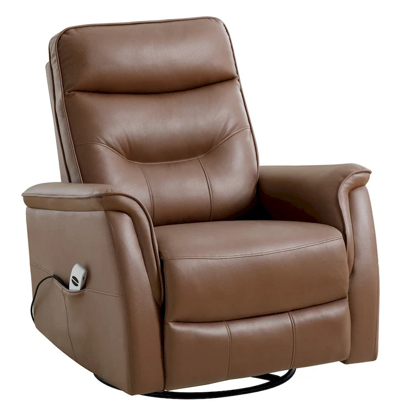 Fauteuil inclinable, pivotant et coulissant électrique en similicuir beige/gris/marron, une place