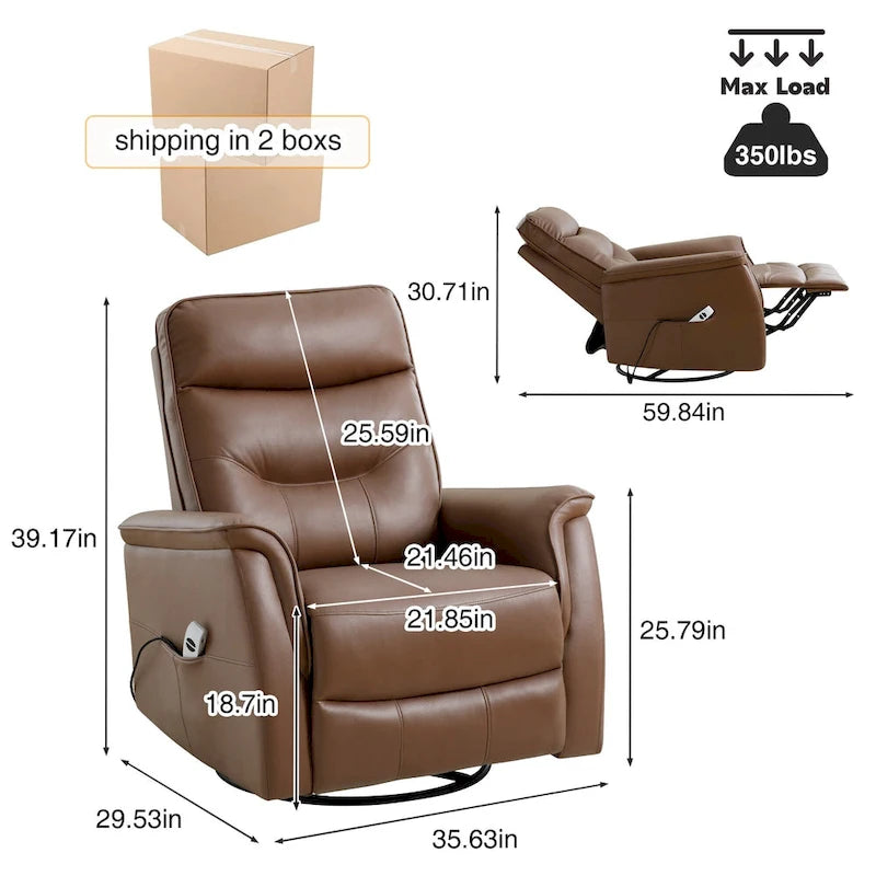 Fauteuil inclinable, pivotant et coulissant électrique en similicuir beige/gris/marron, une place
