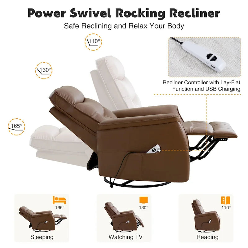 Fauteuil inclinable, pivotant et coulissant électrique en similicuir beige/gris/marron, une place